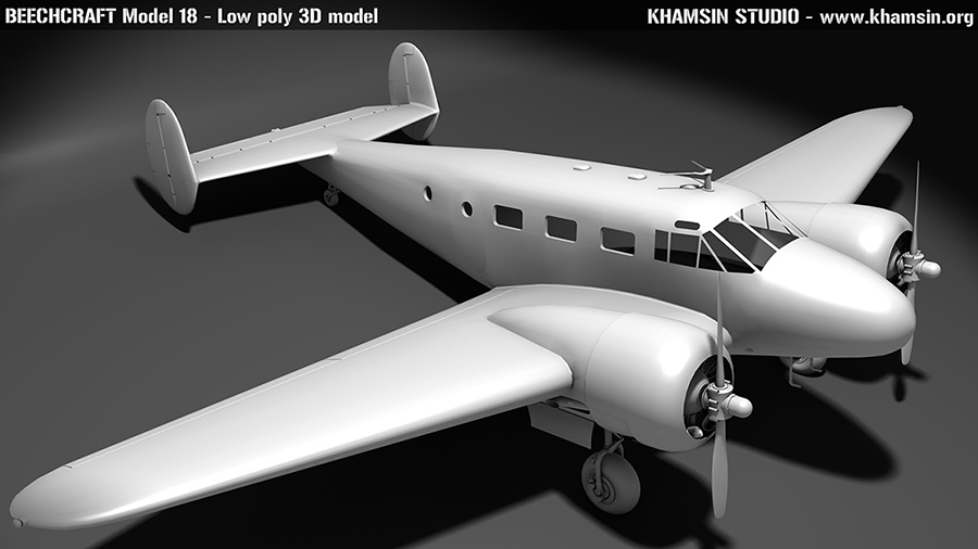 Beechcraft Model 18 - Low poly 3D model