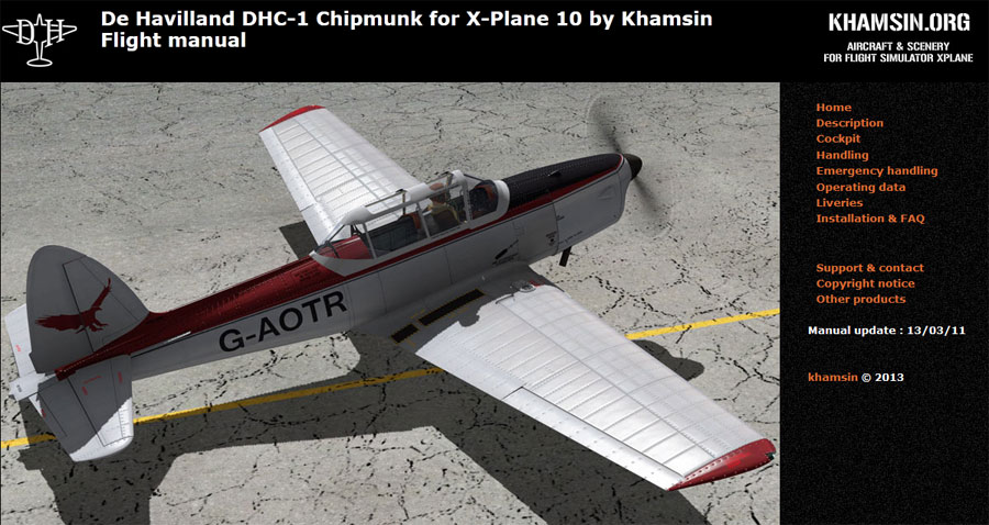 De HAVILLAND DHC-1 Chipmunk for X-Plane - Flight manual online
