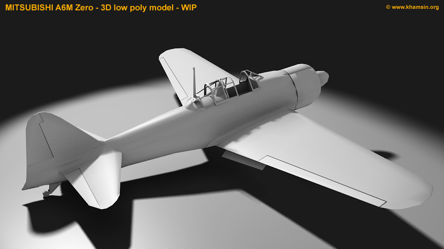 Mitsubishi A6M Zero - 3D low poly model - WIP