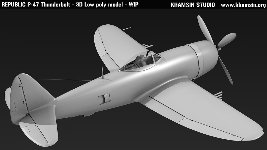Republic P-47 Thunderbolt - 3D low poly model - WIP 02